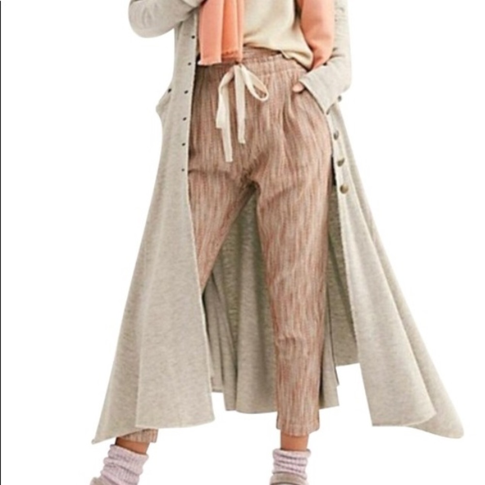Free People Light at Sunrise High Waisted Vertical Stripped Pant Caraway-Cream - Picture 2 of 7